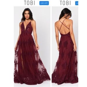 Analise Wine Plunging Floral Maxi Dress